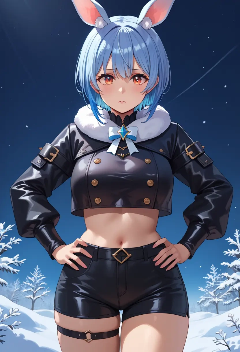 hololive,usada_pekora_(1st_costume),leather,shorts,crop top  - 