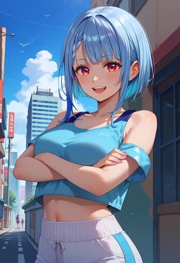 hololive,usada_pekora_(1st_costume),sports crop,high-waisted shorts  - AI generated anime art