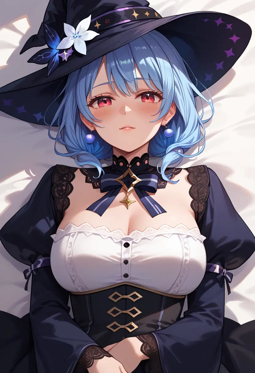 hololive,usada_pekora_(1st_costume),witch blouse,asymmetrical skirt,striped stockings  - 