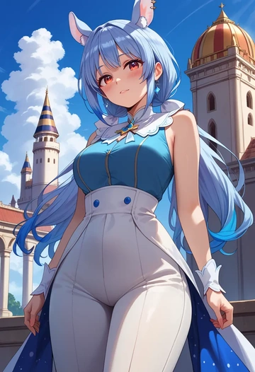 hololive,usada_pekora_(1st_costume),jumpsuit,sleeveless,flare pants  - AI generated anime art