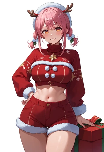 hololive,usada_pekora,Christmas,red velvet shorts,turtleneck sweater  - AI generated anime art