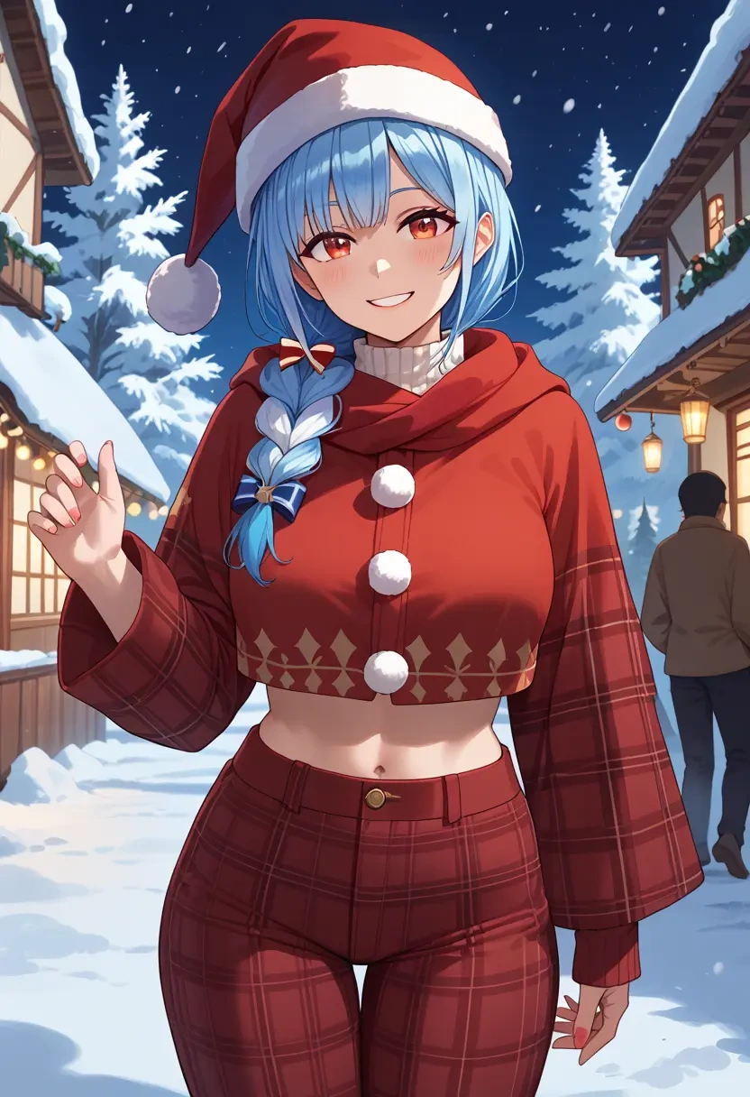 hololive,usada_pekora,Christmas,plaid trousers  - 