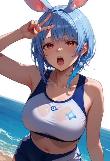 hololive,usada_pekora,tankini top,board shorts  - AI generated anime art