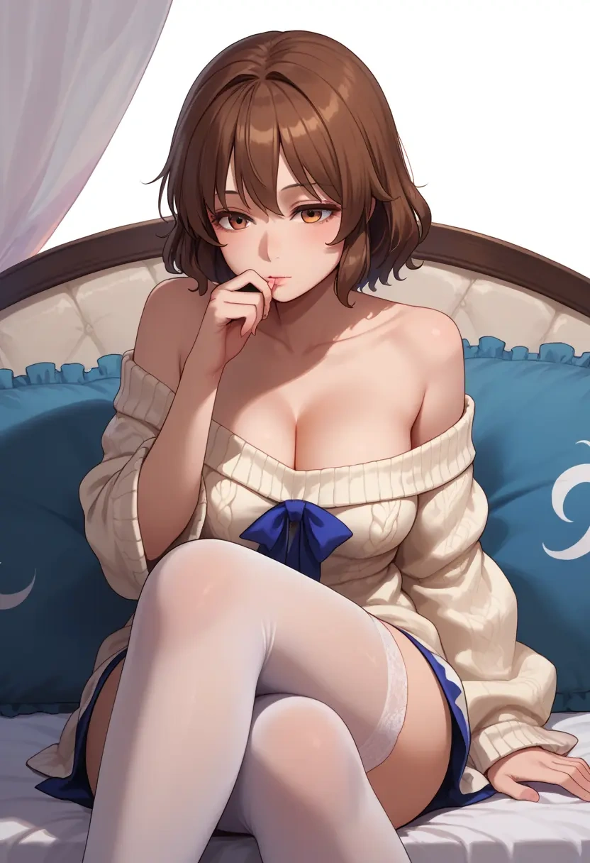 touhou,usami_renko,cross-legged,Head resting on hand,off-shoulder,sweater  - 