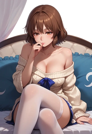 touhou,usami_renko,cross-legged,Head resting on hand,off-shoulder,sweater  - AI generated anime art