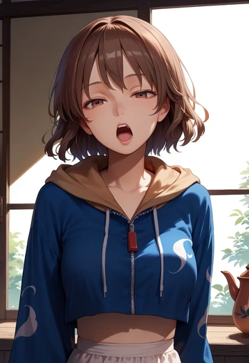 touhou,usami_sumireko,crop hoodie,shorts  - AI generated anime art