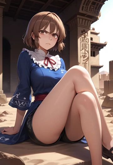 touhou,usami_sumireko,leather,shorts  - AI generated anime art