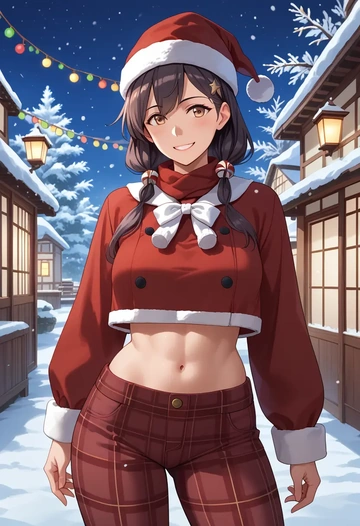 kantai_collection,ushio_(kancolle),Christmas,plaid trousers  - AI generated anime art