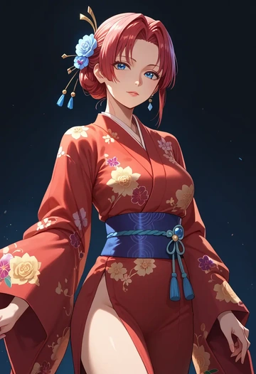 umineko_no_naku_koro_ni,ushiromiya_ange,kimono,silk,wide-leg trousers  - AI generated anime art