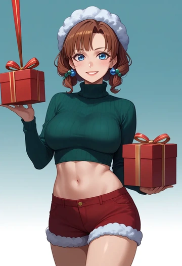 umineko_no_naku_koro_ni,ushiromiya_maria,Christmas,red velvet shorts,turtleneck sweater  - AI generated anime art