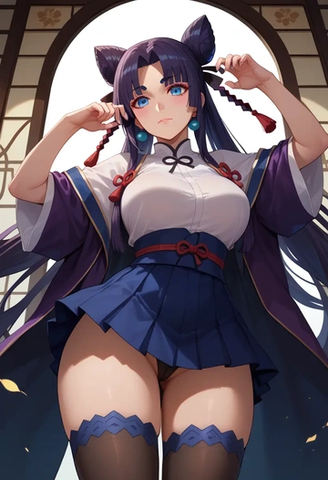 fate_(series),ushiwakamaru_(fate),mini skirt, stockings  - AI generated anime art