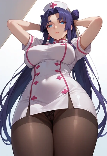 fate_(series),ushiwakamaru_(fate),nurse pantyhose,mini skirt, sexy  - AI generated anime art