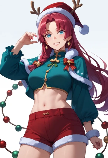 fate_(series),ushiwakamaru_(fate),Christmas,red velvet shorts  - AI generated anime art