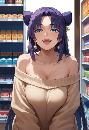 fate_(series),ushiwakamaru_(fate),sweater,off-shoulder,collar  - AI generated anime art