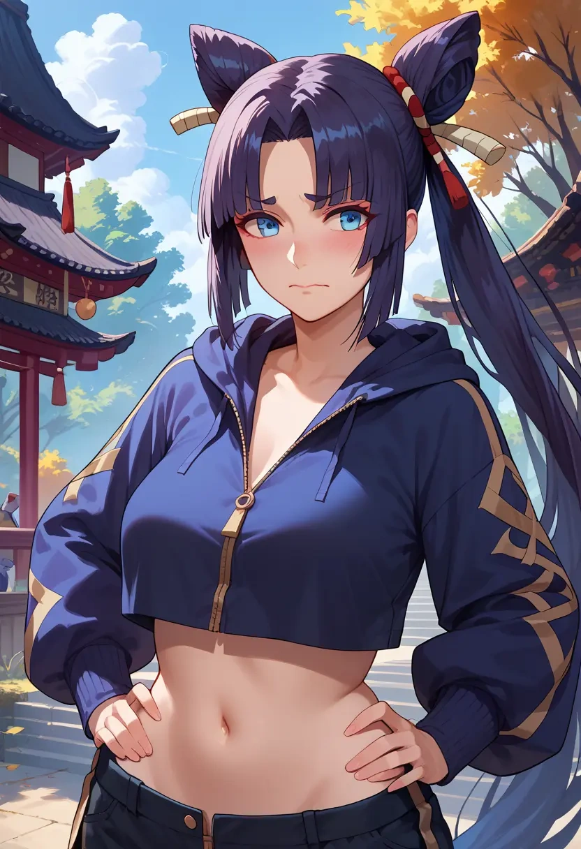 fate_(series),ushiwakamaru_(fate),crop hoodie,shorts  - 