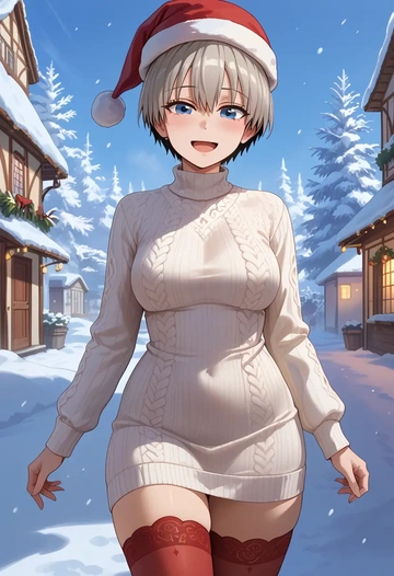 uzaki_chan_wa_asobitai,uzaki_hana,Christmas,sweater dress,stockings  - AI generated anime art