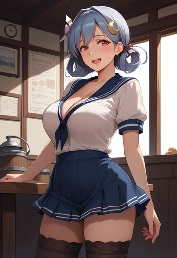 kantai_collection,uzuki_(kancolle),mini skirt,stockings  - AI generated anime art