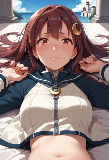 kantai_collection,uzuki_(kancolle),crop hoodie,shorts  - AI generated anime art