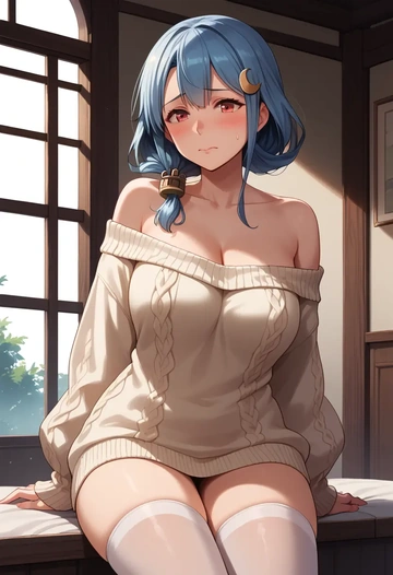 kantai_collection,uzuki_(kancolle),off-shoulder,sweater  - AI generated anime art