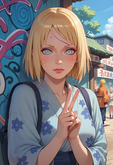 naruto_(series),uzumaki_naruto,floral graffiti blouse,dolphin shorts  - AI generated anime art