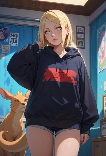 naruto_(series),uzumaki_naruto,oversized graphic hoodie,thigh-high socks,shorts  - AI generated anime art