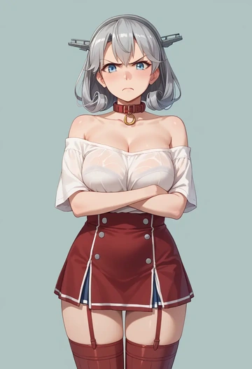 kantai_collection,verniy_(kancolle),collar,oversized,Thigh garters  - AI generated anime art