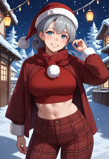 kantai_collection,verniy_(kancolle),Christmas,plaid trousers  - AI generated anime art