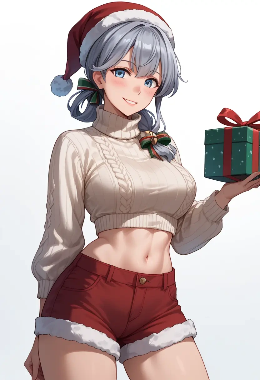 kantai_collection,verniy_(kancolle),Christmas,red velvet shorts,turtleneck sweater  - 