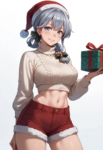 kantai_collection,verniy_(kancolle),Christmas,red velvet shorts,turtleneck sweater  - AI generated anime art