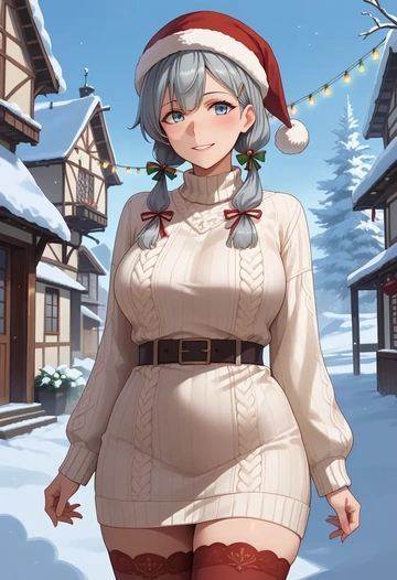 kantai_collection,verniy_(kancolle),Christmas,sweater dress,stockings  - AI generated anime art