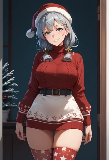 kantai_collection,verniy_(kancolle),Christmas,sweater dress,stockings  - AI generated anime art