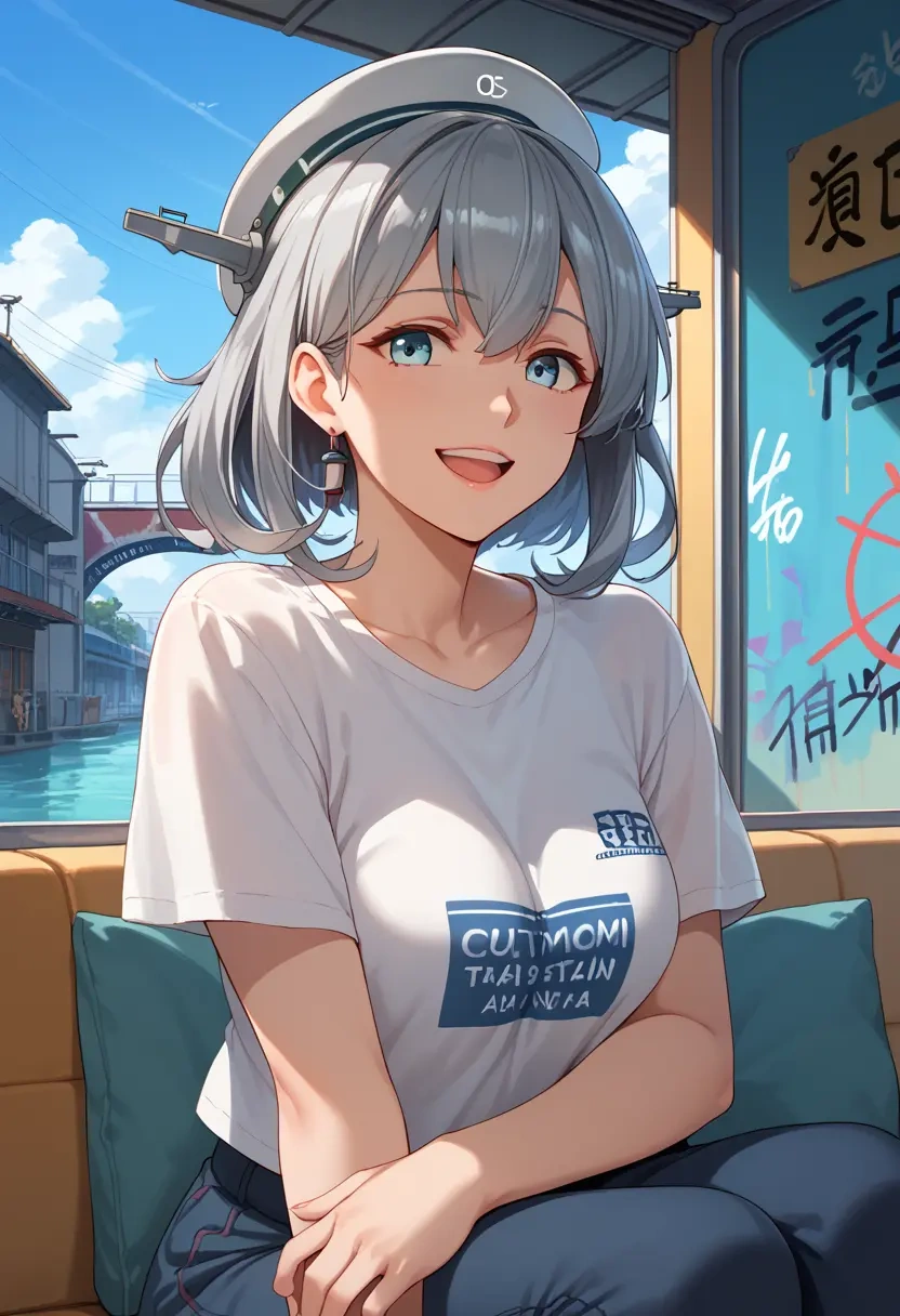 kantai_collection,verniy_(kancolle),crop graffiti tee,dolphin shorts  - 