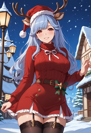 granblue_fantasy,vikala_(granblue_fantasy),sweater,stockings,Thigh garters  - AI generated anime art