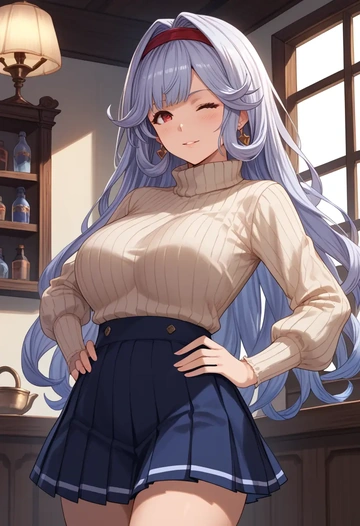 granblue_fantasy,vikala_(granblue_fantasy),skirt,pleated,turtleneck sweater  - AI generated anime art