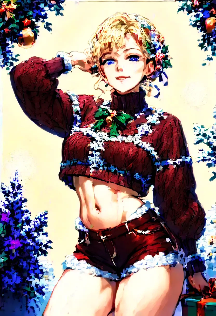 violet_evergarden_(series),violet_evergarden,Christmas,red velvet shorts,turtleneck sweater  - 