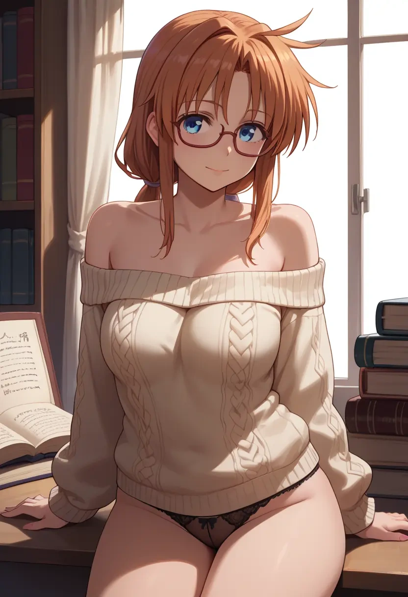 lyrical_nanoha,vita_(nanoha),sweater,panties,off-shoulder,glasses,sexy  - 