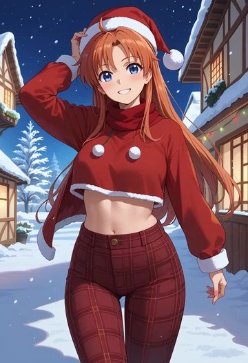 lyrical_nanoha,vita_(nanoha),Christmas,plaid trousers  - AI generated anime art