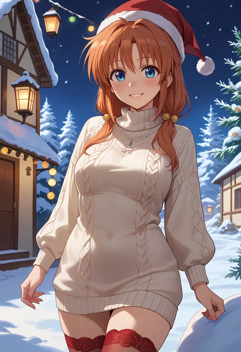 lyrical_nanoha,vita_(nanoha),Christmas,sweater dress,stockings  - 