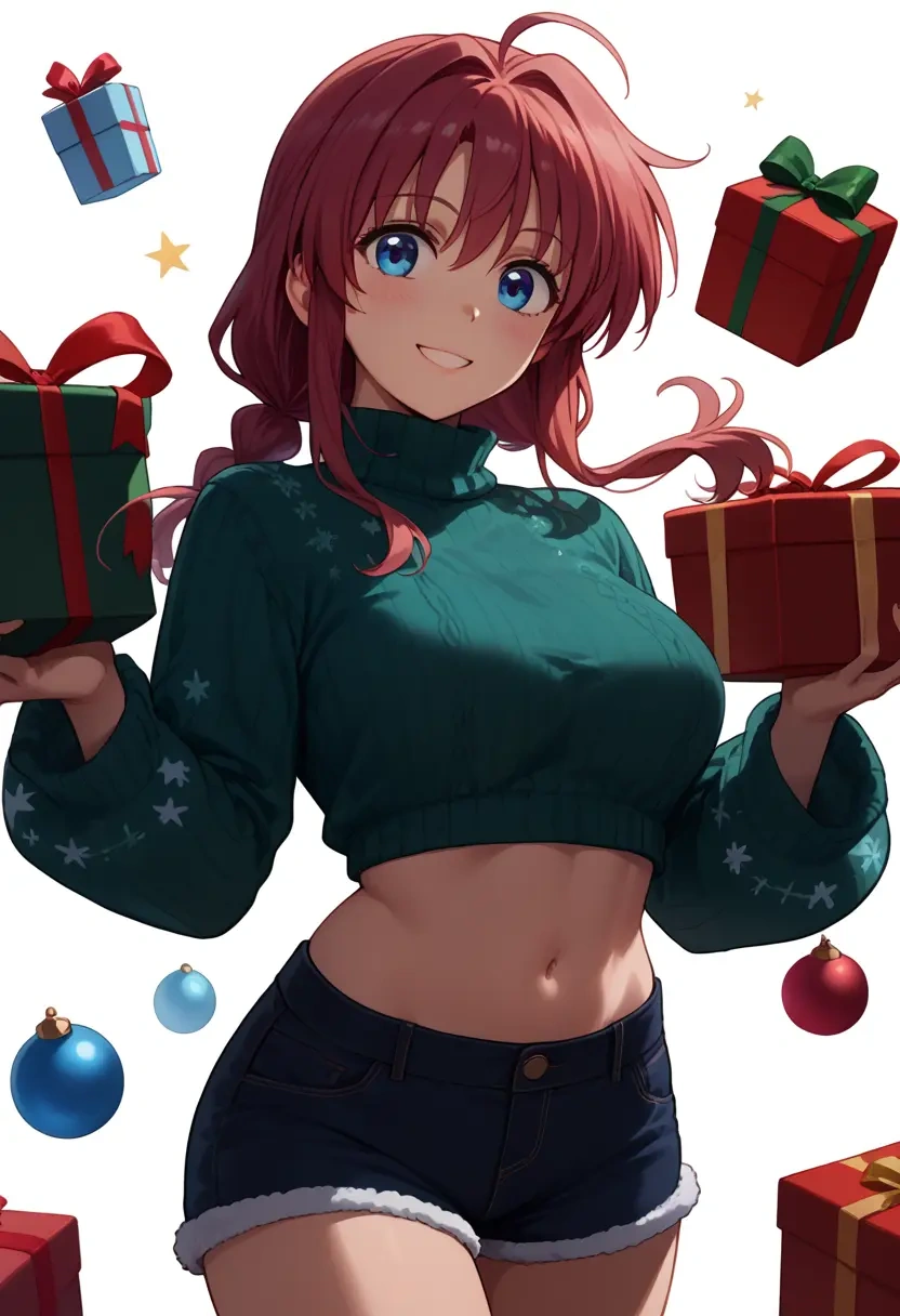 lyrical_nanoha,vita_(nanoha),Christmas,red velvet shorts,turtleneck sweater  - 