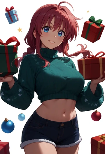 lyrical_nanoha,vita_(nanoha),Christmas,red velvet shorts,turtleneck sweater  - AI generated anime art