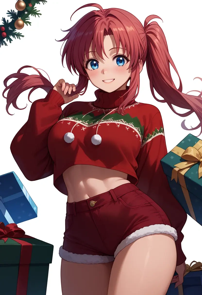 lyrical_nanoha,vita_(nanoha),Christmas,red velvet shorts,turtleneck sweater  - 