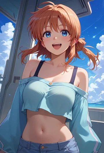 lyrical_nanoha,vita_(nanoha),off-shoulder top,dolphin shorts  - AI generated anime art