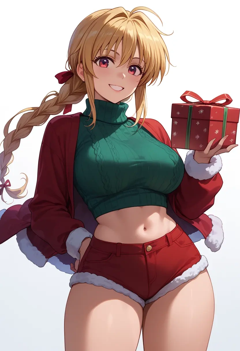 lyrical_nanoha,vivio,Christmas,red velvet shorts,turtleneck sweater  - 