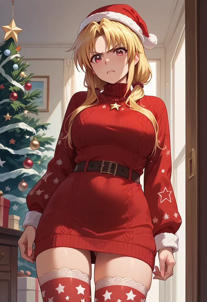 lyrical_nanoha,vivio,Christmas,sweater dress,stockings  - 