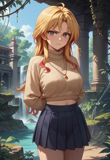 lyrical_nanoha,vivio,sweater,cropped,pleated midi skirt  - AI generated anime art