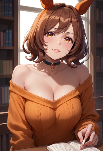 umamusume,vodka_(umamusume),orange,sweater,choker  - AI generated anime art