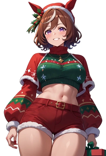 umamusume,vodka_(umamusume),Christmas,red velvet shorts,turtleneck sweater  - AI generated anime art