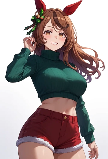 umamusume,vodka_(umamusume),Christmas,red velvet shorts,turtleneck sweater  - AI generated anime art