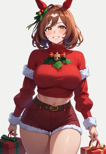 umamusume,vodka_(umamusume),Christmas,red velvet shorts,turtleneck sweater  - AI generated anime art