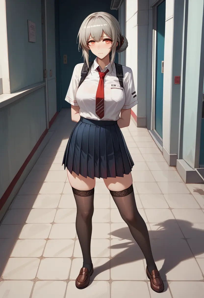 arknights,w_(arknights),jk uniform, stockings  - 